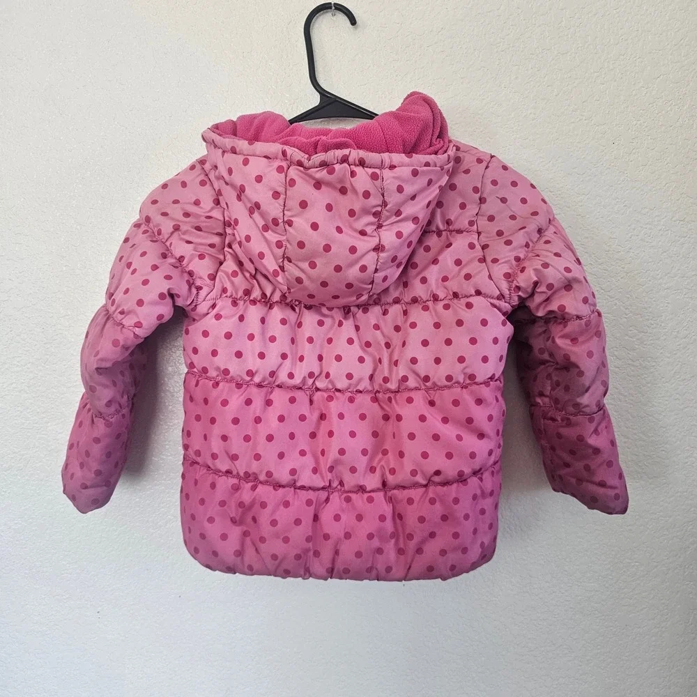 OshKosh Bgosh Girls Pink Polka Dot‎ Puffer Jacket Fleece Lined Hooded Coat M 5-6